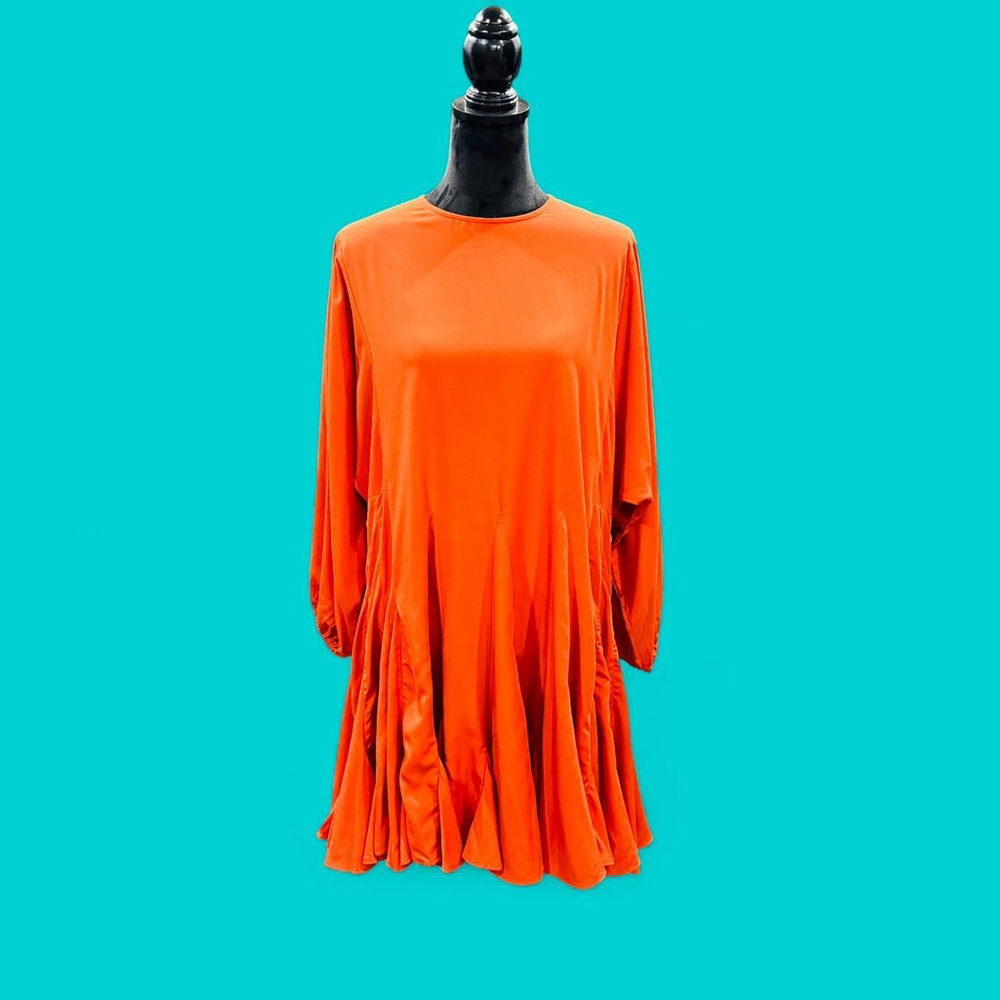 Orange STORIA Oversized Ruffle Hem Bubble Sleeve Dress Small